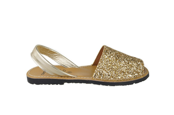 Avarca Spanish Sandals - Ladies Gold Sparkle Leather