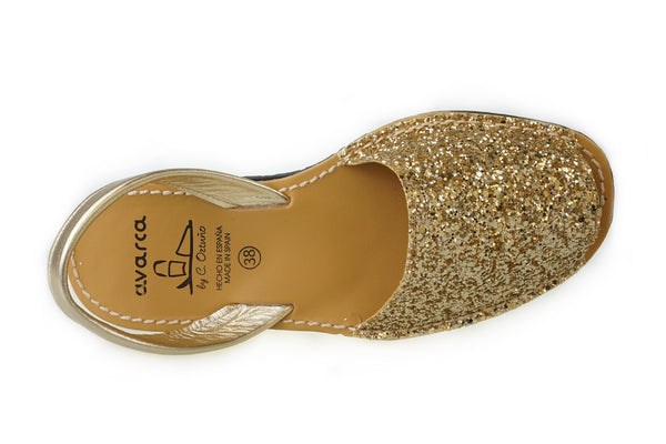 Avarca Spanish Sandals - Ladies Gold Sparkle Leather