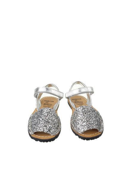Avarca Spanish Sandals - Girls Silver Sparkle Leather