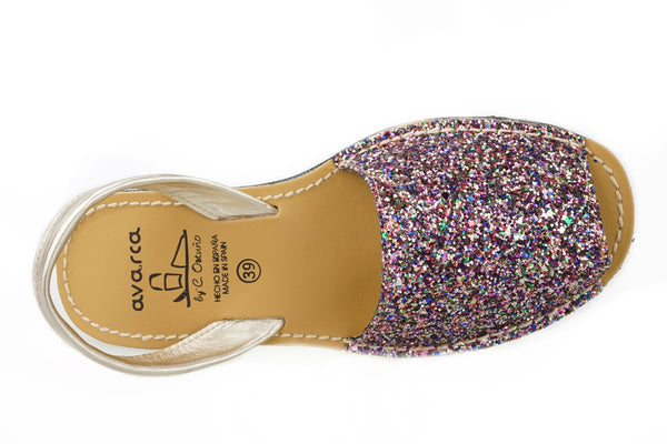 Avarca Spanish Sandals - Ladies Rainbow Sparkle Leather