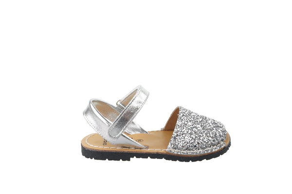 Avarca Spanish Sandals - Girls Silver Sparkle Leather